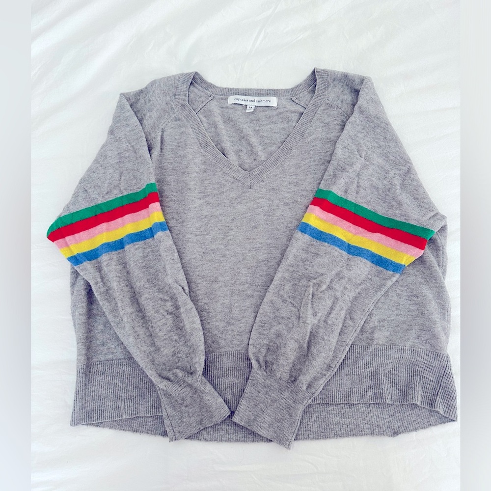 Cupcakes & Cashmere oversized crop sweater with rainbow detail on sleeve